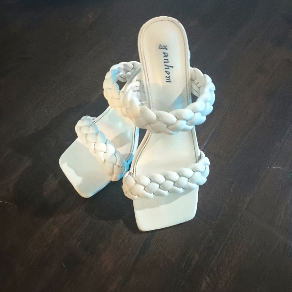 Yanhom White Braided Double-Strap Women's Slide Sandals